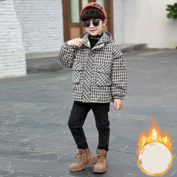 Νέο καρό παιδικό μπουφάν για αγόρια - με κουκούλα