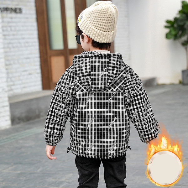 Νέο καρό παιδικό μπουφάν για αγόρια - με κουκούλα