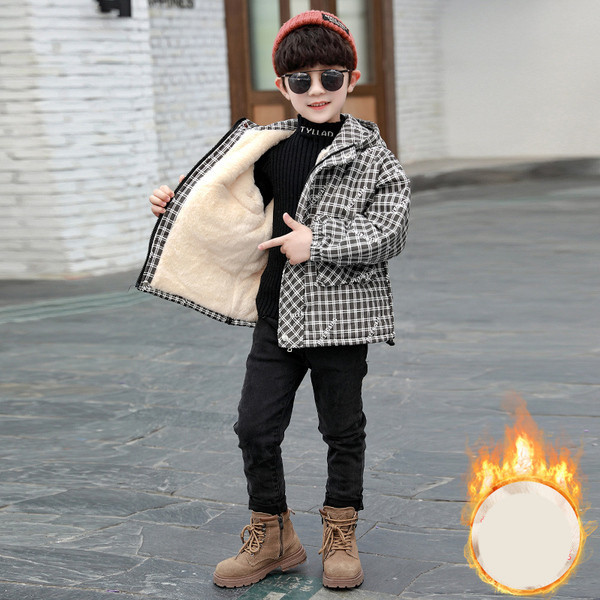 Νέο καρό παιδικό μπουφάν για αγόρια - με κουκούλα