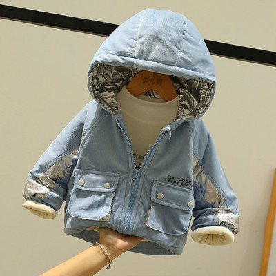 Παιδικό κοτλέ μπουφάν με κουκούλα και απλικέ