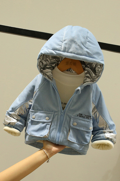 Παιδικό κοτλέ μπουφάν με κουκούλα και απλικέ 