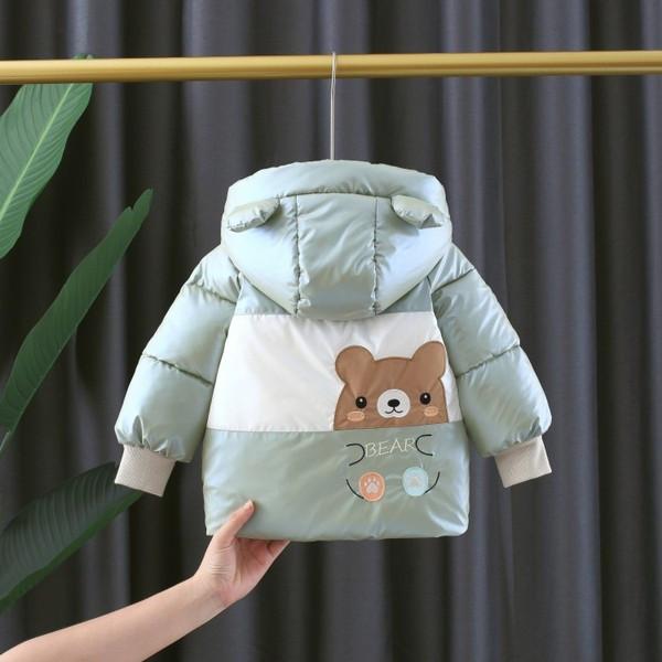 Talvine kapuutsiga ja aplikatsiooniga laste jope poistele ja tüdrukutele