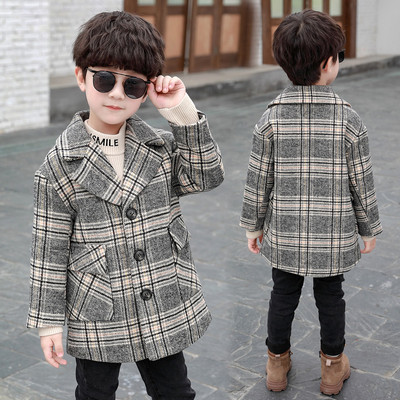 Moodne poistele sobiv nööpidega laste ruuduline mantel