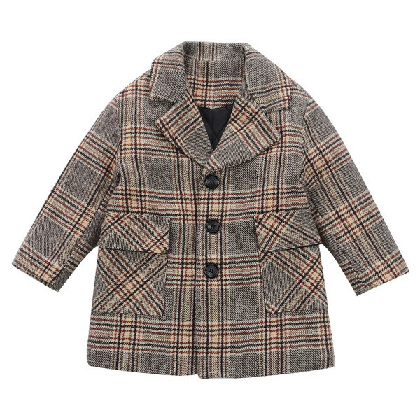 Moodne poistele sobiv nööpidega laste ruuduline mantel