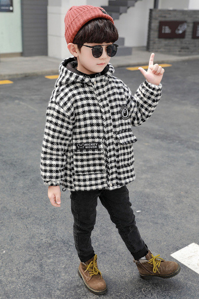 Laste igapäevane ruuduline jakk taskute ja kapuutsiga