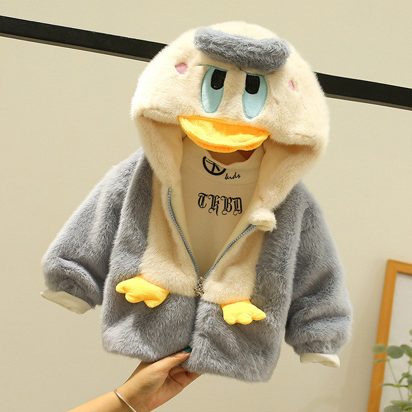 Βελούδινο παιδικό μπουφάν με κουκούλα και φερμουάρ - για αγόρια και κορίτσια