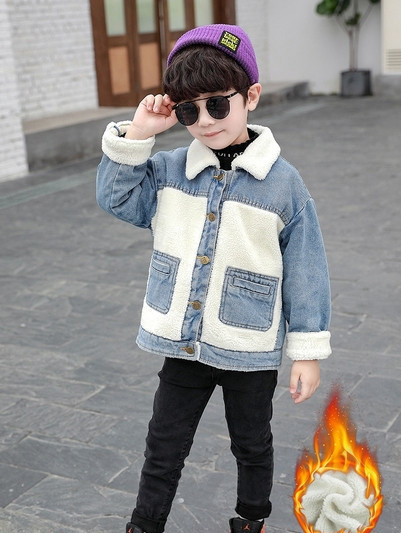Jachetă modernă de blugi pentru copii cu căptușeală moale pentru băieți
