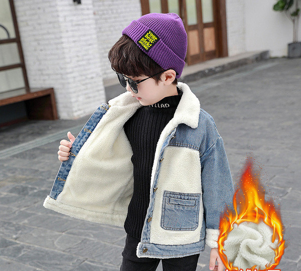 Jachetă modernă de blugi pentru copii cu căptușeală moale pentru băieți