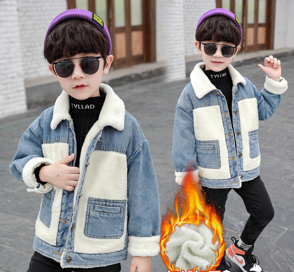 Jachetă modernă de blugi pentru copii cu căptușeală moale pentru băieți