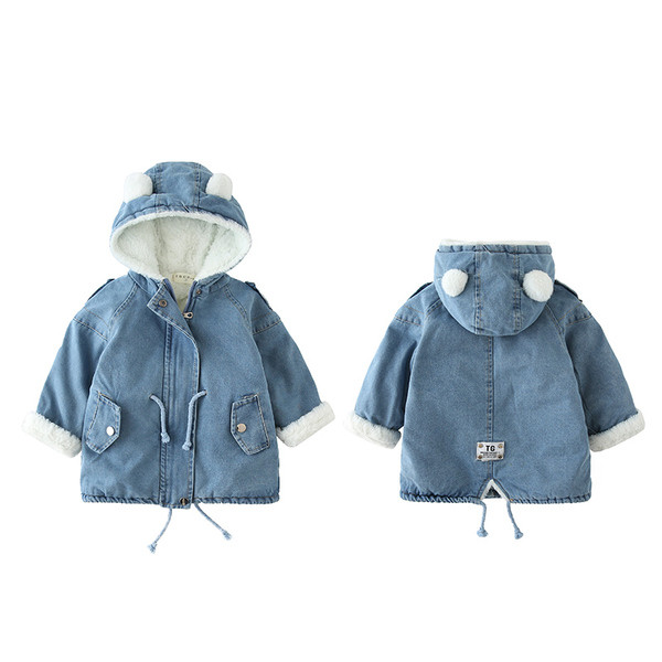 Παιδικό τζιν μπουφάν για αγόρια με κουκούλα και κορδόνι στη μέση