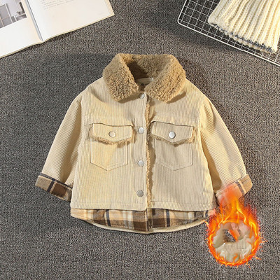 Μοντέρνο παιδικό μπουφάν με ζεστή επένδυση και κουμπιά για αγόρια