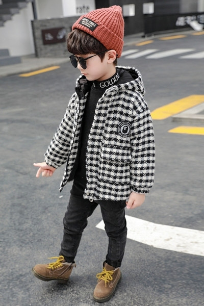 Palton pentru copii in carouri pentru baieti cu gluga