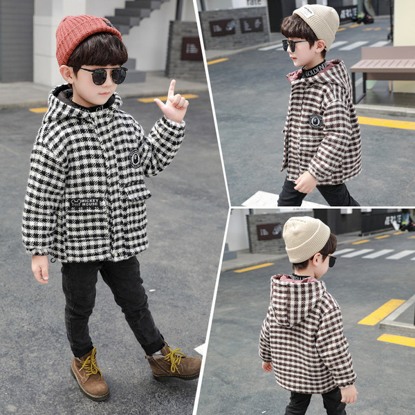 Palton pentru copii in carouri pentru baieti cu gluga