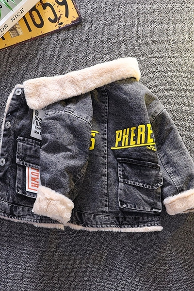 Παιδικό τζιν μπουφάν με ζεστή φόδρα για αγόρια