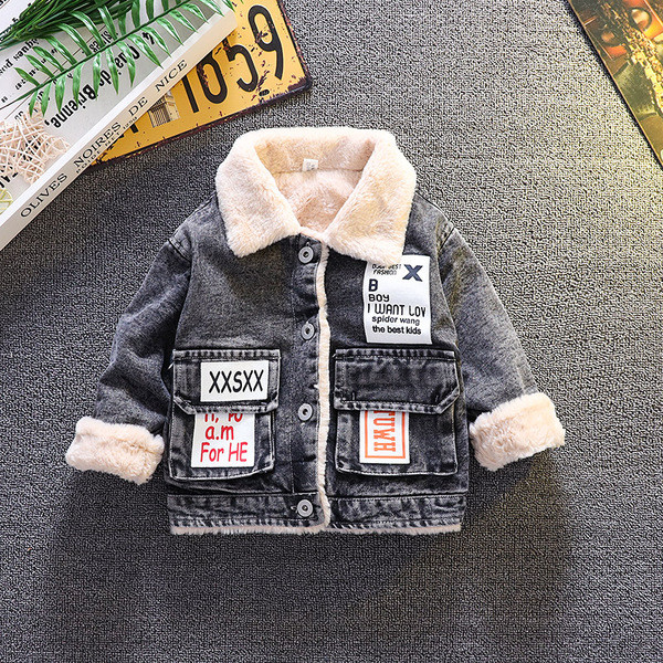 Παιδικό τζιν μπουφάν με ζεστή φόδρα για αγόρια