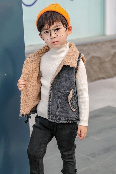 Vesta casual pentru copii pentru baieti cu captuseala calduroasa si buzunare