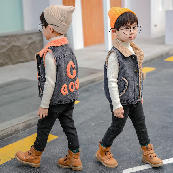 Vesta casual pentru copii pentru baieti cu captuseala calduroasa si buzunare