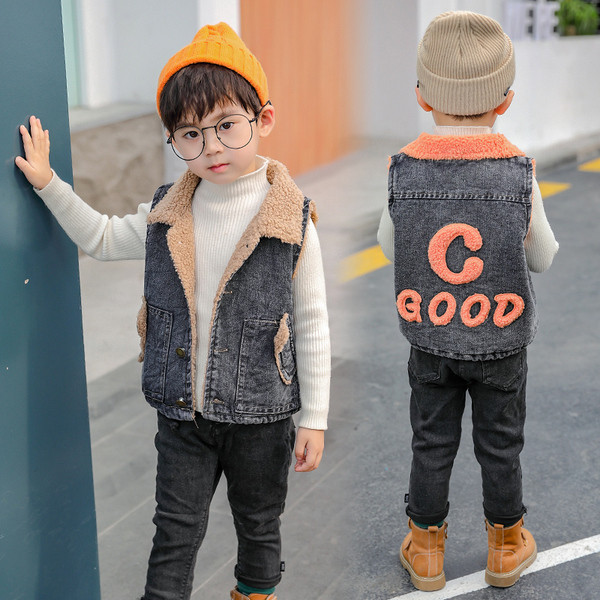 Vesta casual pentru copii pentru baieti cu captuseala calduroasa si buzunare