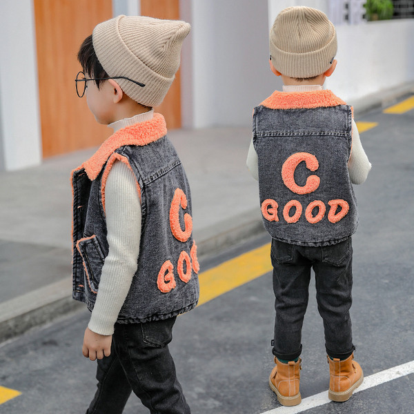 Vesta casual pentru copii pentru baieti cu captuseala calduroasa si buzunare