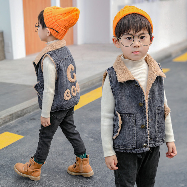 Vesta casual pentru copii pentru baieti cu captuseala calduroasa si buzunare
