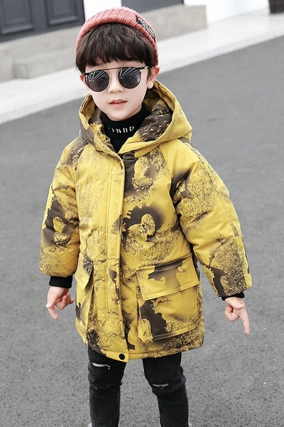 Uue mudeli kapuutsiga ja trükiga laste talvejope poistele