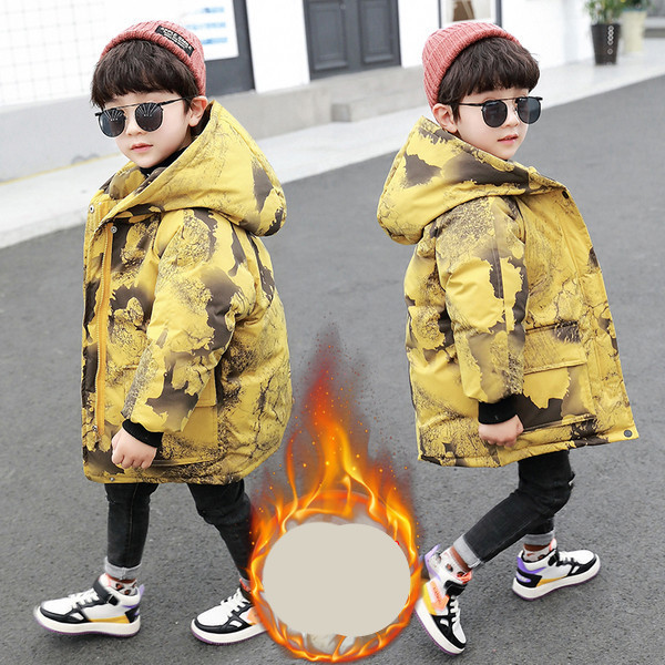 Uue mudeli kapuutsiga ja trükiga laste talvejope poistele