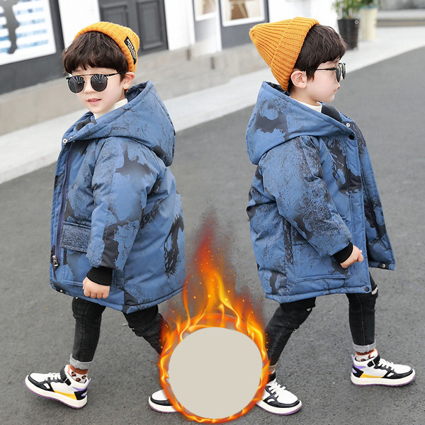 Uue mudeli kapuutsiga ja trükiga laste talvejope poistele