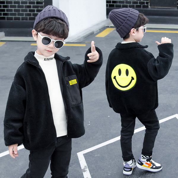 Черно детско яке за момчета с висока яка и бродерия