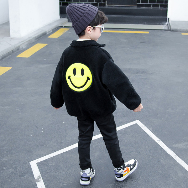 Черно детско яке за момчета с висока яка и бродерия