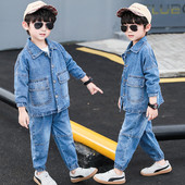 Laste vabaaja nööpide ja klassikalise kraega teksajakk