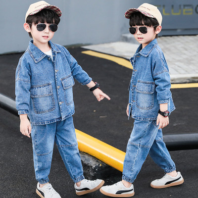 Laste vabaaja nööpide ja klassikalise kraega teksajakk