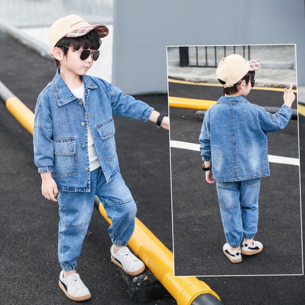 Laste vabaaja nööpide ja klassikalise kraega teksajakk