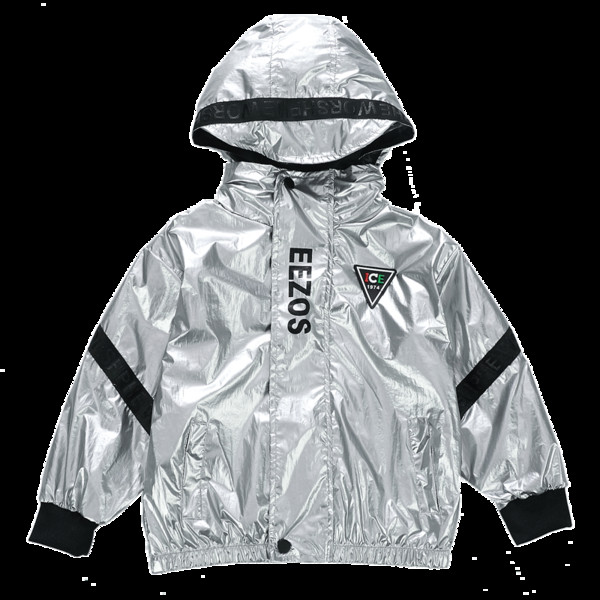 Παιδικό μπουφάν με κουκούλα και φερμουάρ σε ασημί χρώμα