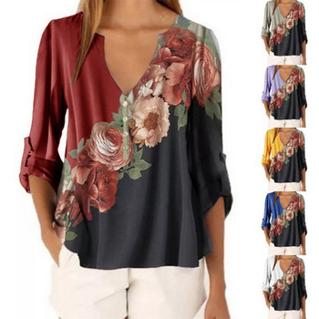 Дамска пролетно-есенна блуза с цветни мотиви и различни разцветки и включително и по-големи размери