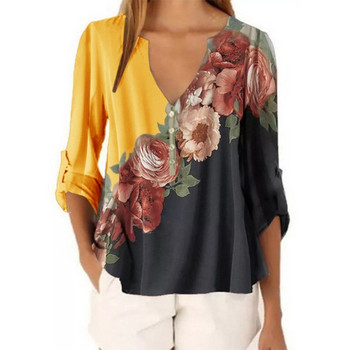 Дамска пролетно-есенна блуза с цветни мотиви и различни разцветки и включително и по-големи размери