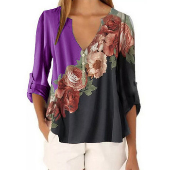 Γυναικεία μπλούζα άνοιξη-φθινόπωρο με πολύχρωμα μοτίβα και διαφορετικά χρώματα και με μεγαλύτερα μεγέθη