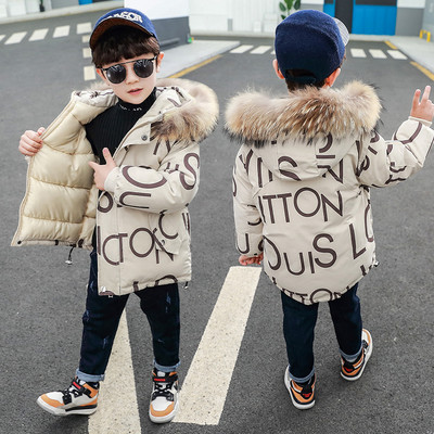 Χειμερινό παιδικό μπουφάν για αγόρια με κουκούλα και επιγραφές