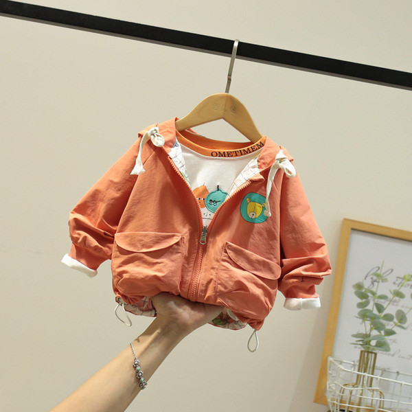 Παιδικό μπουφάν διπλής όψης με απλικέ και κουκούλα - για αγόρια και κορίτσια