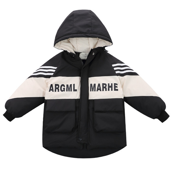 Παιδικό χειμερινό μπουφάν για αγόρια με τσέπες και επιγραφή