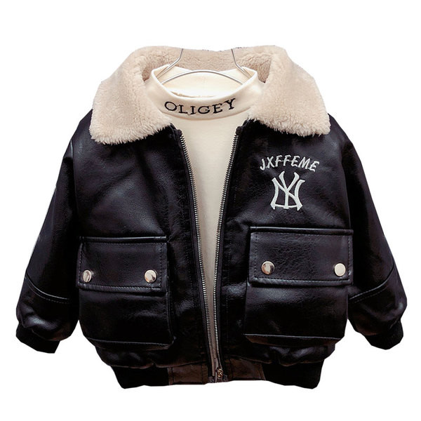 Moderna dječja kožna jakna s vezom i paperjem