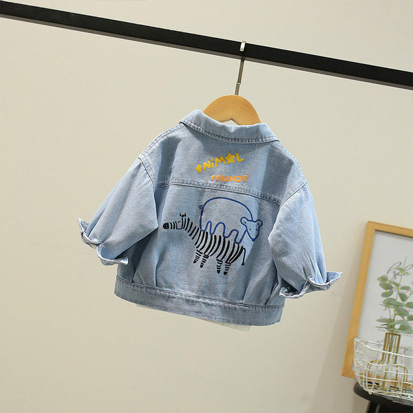 Laste jope poistele ja tüdrukutele teksast, aplikatsiooniga seljal