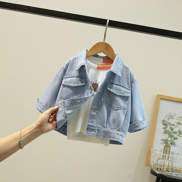 Laste jope poistele ja tüdrukutele teksast, aplikatsiooniga seljal