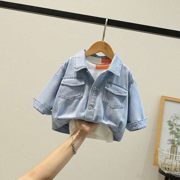 Laste jope poistele ja tüdrukutele teksast, aplikatsiooniga seljal