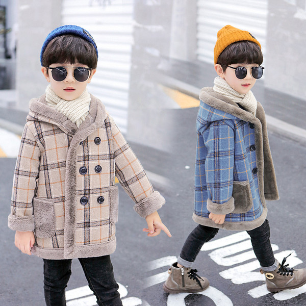 Dječji karirani kaput za dječake s kapuljačom i puhom