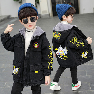 Laste vabaaja teksajakk aplikatsiooni ja sooja voodriga