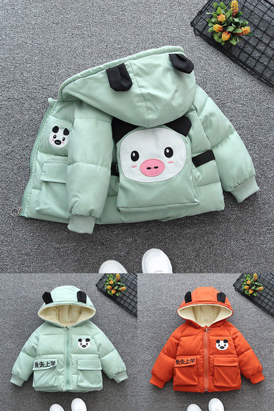 Παιδικό χειμερινό μπουφάν με απλικέ και τρισδιάστατα στοιχεία για αγόρια