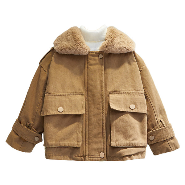 Pruuni värvi sulekrae ja taskutega laste vabaaja jope