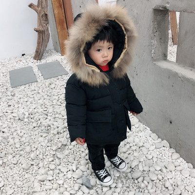 Μαύρο παιδικό μπουφάν για αγόρια με γούνα