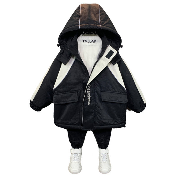 Pehme voodri ja kapuutsiga laste talvejope poistele