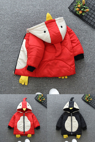 Παιδικό χειμερινό μπουφάν με στοιχεία 3D και κουκούλα για αγόρια